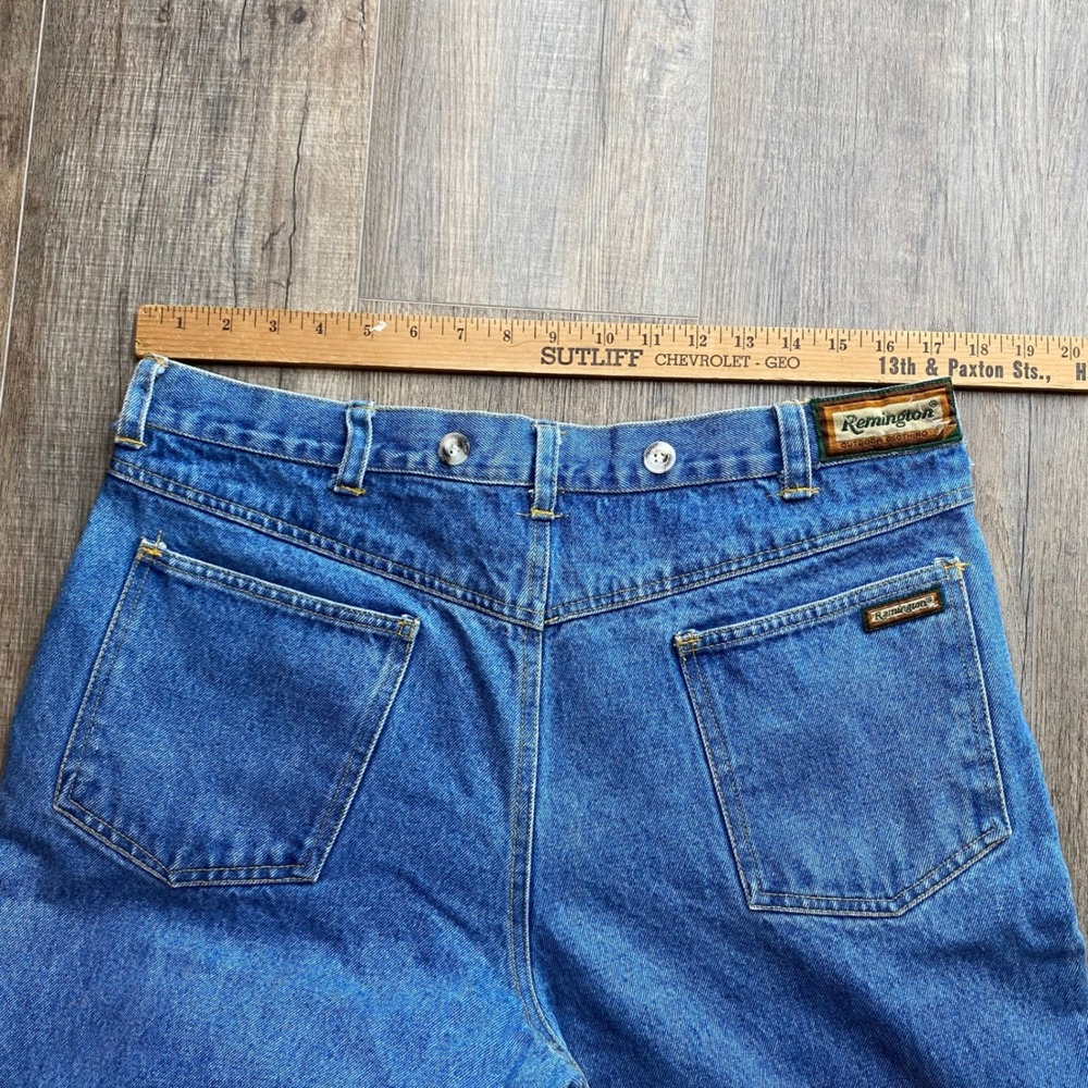 VINTAGE Remington Mens XL Blue Denim Olive Green Brush Guard Hunting Pants Jeans - Picture 8 of 9